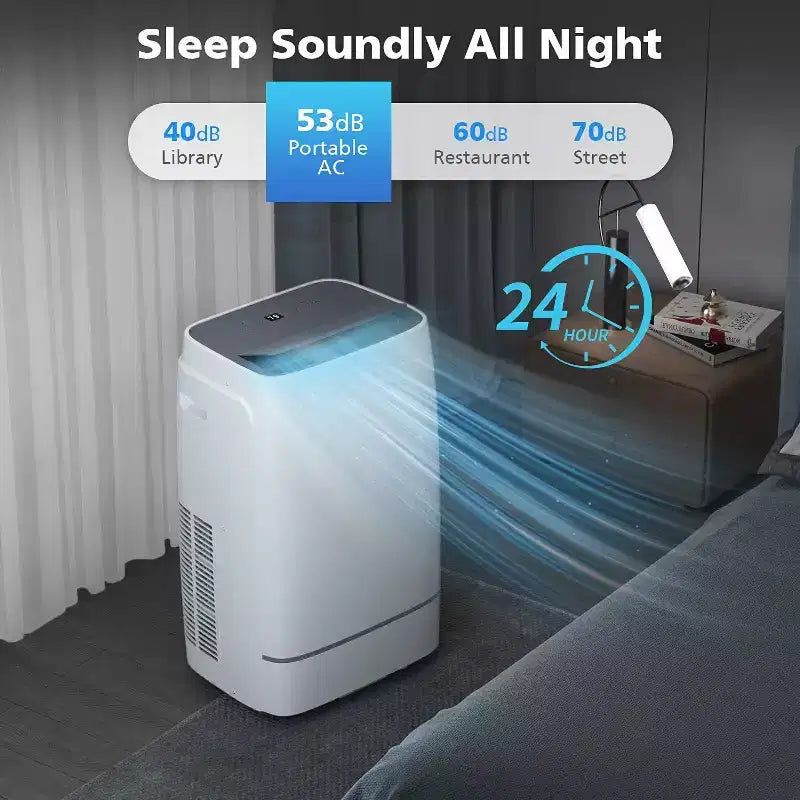 Aire Acondicionado Portátil, 12000 BTU para Habitación de hasta 51 m², Deshumidificador y Ventilador, AC Portátil con 3 Velocidades de Ventilador, Temporizador de 24H, Control Remoto