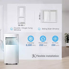 Aire acondicionado portátil R.W.FLAME de 8,000 BTU con control remoto, 3 en 1 con pantalla digital, temporizador de 24 horas, kit de instalación para el hogar