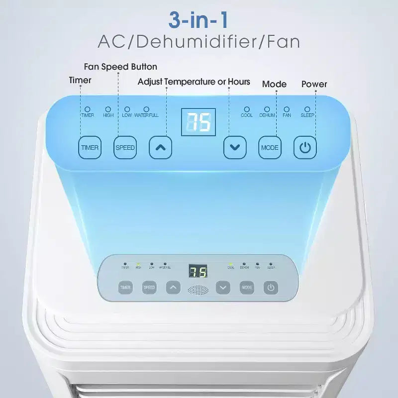 Aire acondicionado portátil R.W.FLAME de 8,000 BTU con control remoto, 3 en 1 con pantalla digital, temporizador de 24 horas, kit de instalación para el hogar