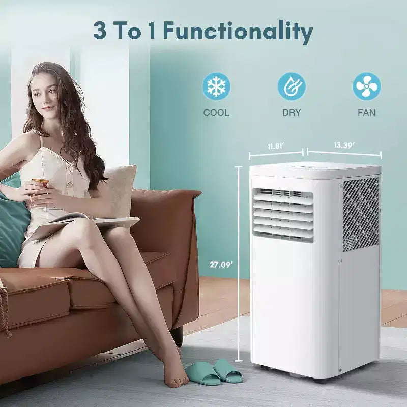 Aire acondicionado portátil R.W.FLAME de 8,000 BTU con control remoto, 3 en 1 con pantalla digital, temporizador de 24 horas, kit de instalación para el hogar