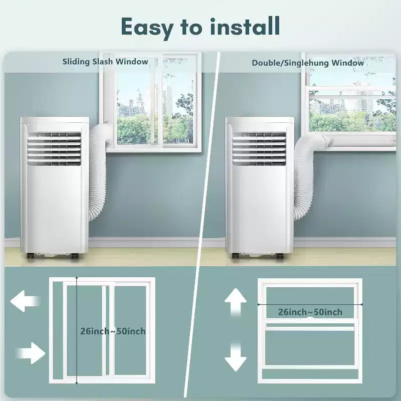 Aire acondicionado portátil R.W.FLAME de 8,000 BTU con control remoto, 3 en 1 con pantalla digital, temporizador de 24 horas, kit de instalación para el hogar