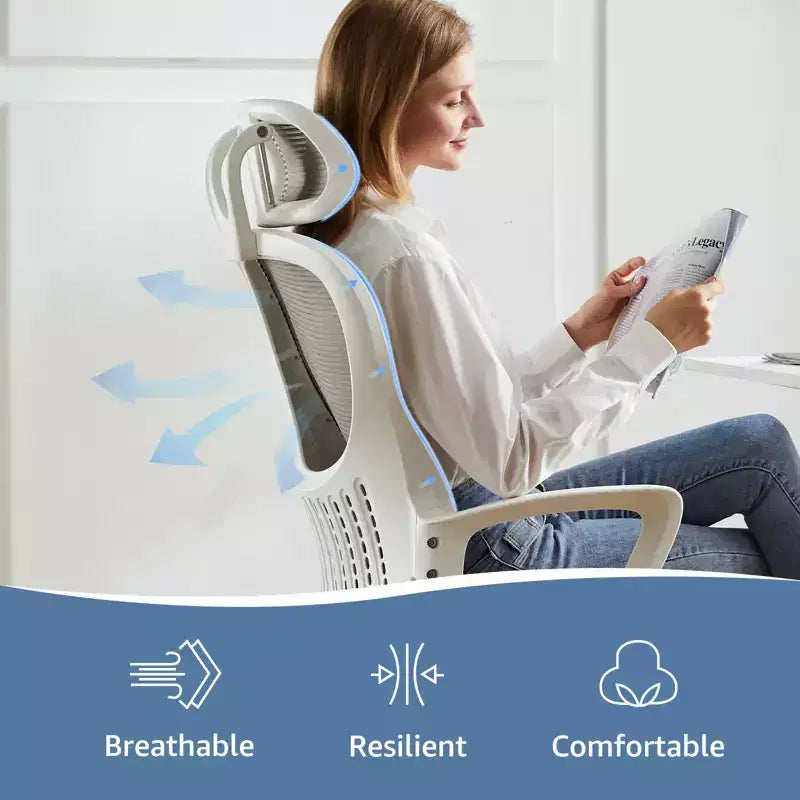 Sillón de juego cómodo: respaldo alto, malla, giratorio con ruedas, reposacabezas ajustable, soporte lumbar