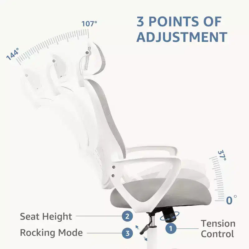 Sillón de juego cómodo: respaldo alto, malla, giratorio con ruedas, reposacabezas ajustable, soporte lumbar