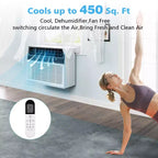 Aire acondicionado de ventana de 10000 BTU, unidad de ventana de CA 3 en 1 para habitaciones de hasta 450 pies cuadrados, modo de ahorro de energía, 3 velocidades de ventilador y funcionamiento silencioso