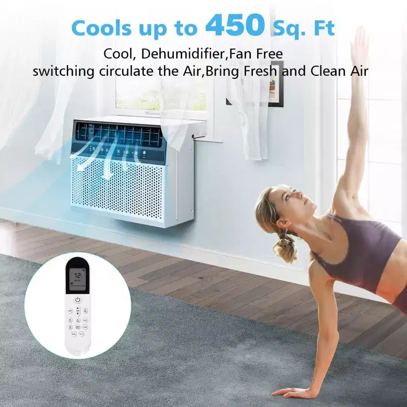 Aire acondicionado de ventana de 10000 BTU, unidad de ventana de CA 3 en 1 para habitaciones de hasta 450 pies cuadrados, modo de ahorro de energía, 3 velocidades de ventilador y funcionamiento silencioso
