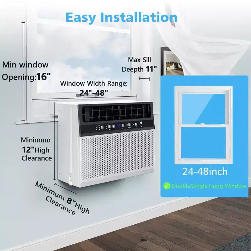 Aire acondicionado de ventana de 10000 BTU, unidad de ventana de CA 3 en 1 para habitaciones de hasta 450 pies cuadrados, modo de ahorro de energía, 3 velocidades de ventilador y funcionamiento silencioso