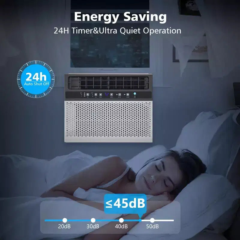 Aire acondicionado de ventana de 10000 BTU, unidad de ventana de CA 3 en 1 para habitaciones de hasta 450 pies cuadrados, modo de ahorro de energía, 3 velocidades de ventilador y funcionamiento silencioso