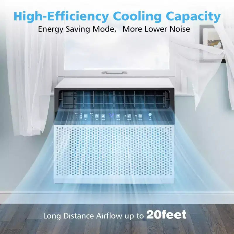 Aire acondicionado de ventana de 10000 BTU, unidad de ventana de CA 3 en 1 para habitaciones de hasta 450 pies cuadrados, modo de ahorro de energía, 3 velocidades de ventilador y funcionamiento silencioso