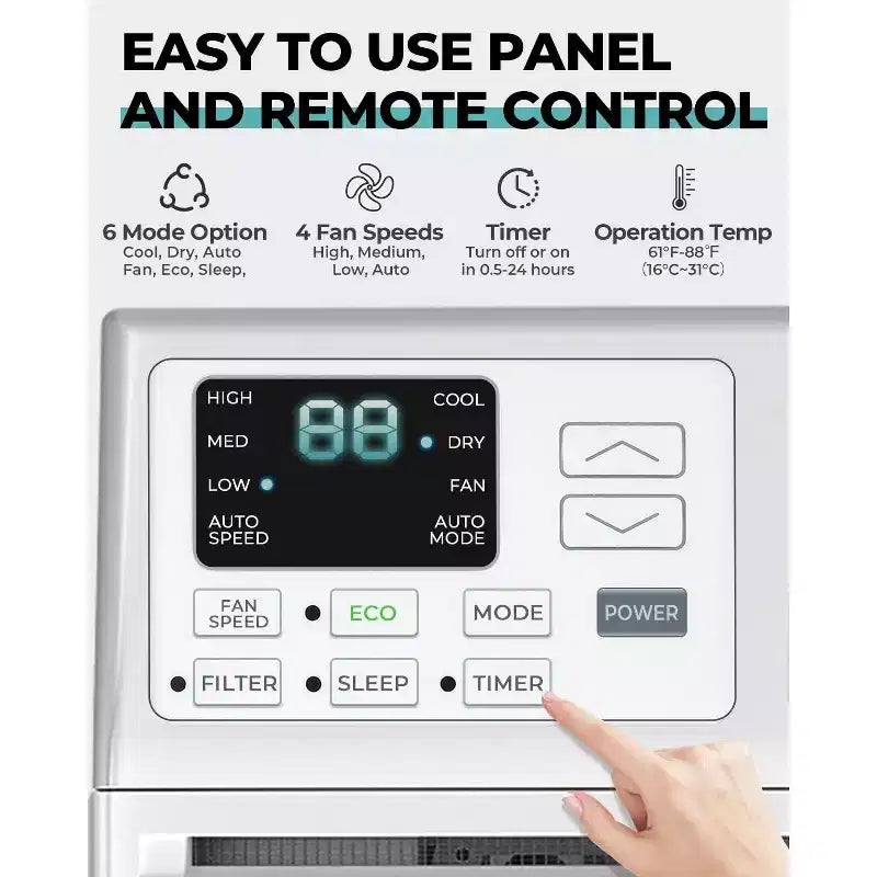 Acondicionador de aire de ventana de 8,000 BTU con control remoto, unidad de CA inteligente de ventana con deshumidificador, ventilador, ahorro de energía, para casa/sala de estar