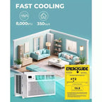 Acondicionador de aire de ventana de 8,000 BTU con control remoto, unidad de CA inteligente de ventana con deshumidificador, ventilador, ahorro de energía, para casa/sala de estar