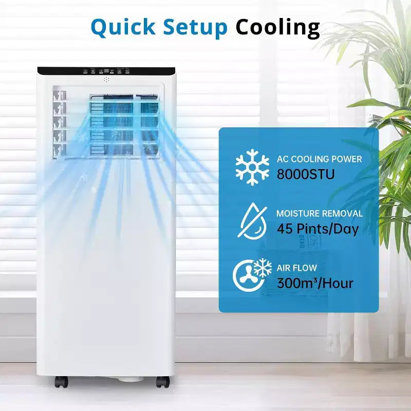 Unidad de aire acondicionado Garvee de 8000 BTU con funciones de enfriamiento, deshumidificación y ventilador para habitaciones y oficinas, color blanco