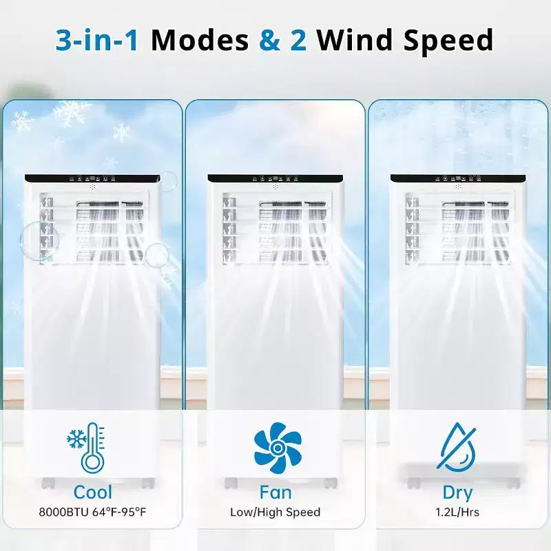 Unidad de aire acondicionado Garvee de 8000 BTU con funciones de enfriamiento, deshumidificación y ventilador para habitaciones y oficinas, color blanco