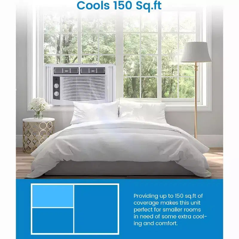 Aire Acondicionado de Ventana Garvee de 5000 BTU con Controles Mecánicos y Filtro Reutilizable, Blanco