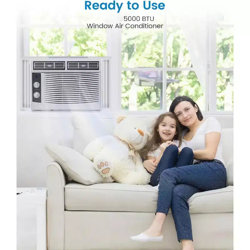 Aire Acondicionado de Ventana Garvee de 5000 BTU con Controles Mecánicos y Filtro Reutilizable, Blanco