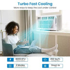 Aire acondicionado de ventana de 8000 BTU, unidad de CA 3 en 1 con control inteligente por aplicación y deshumidificador y 3 velocidades de ventilador y control remoto, enfría habitaciones de hasta 32.5 m²