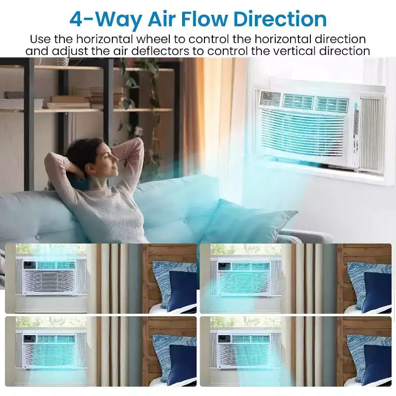 Aire acondicionado de ventana de 8000 BTU, unidad de CA 3 en 1 con control inteligente por aplicación y deshumidificador y 3 velocidades de ventilador y control remoto, enfría habitaciones de hasta 32.5 m²