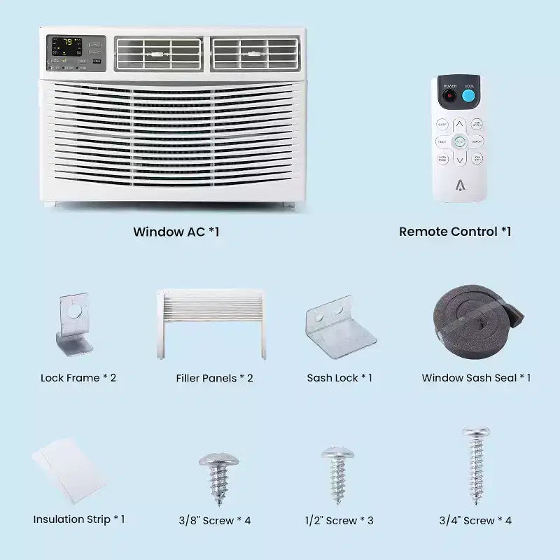 Aire acondicionado de ventana de 8000 BTU, unidad de CA 3 en 1 con control inteligente por aplicación y deshumidificador y 3 velocidades de ventilador y control remoto, enfría habitaciones de hasta 32.5 m²