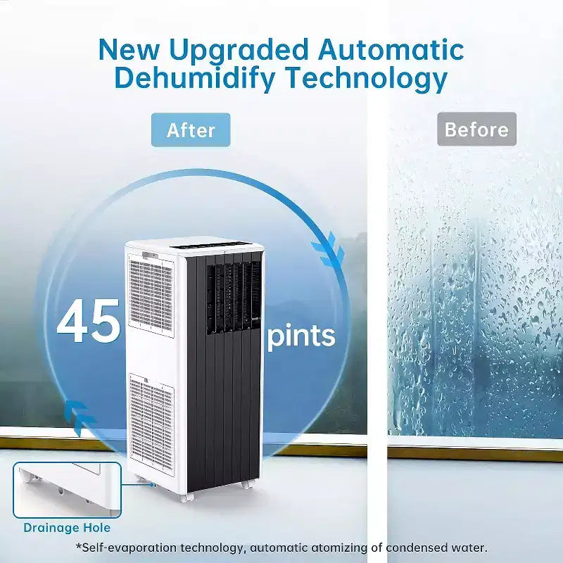Garvee Aire acondicionado portátil de 8000 BTU, unidad de CA 3 en 1 con control remoto y deshumidificador, negro