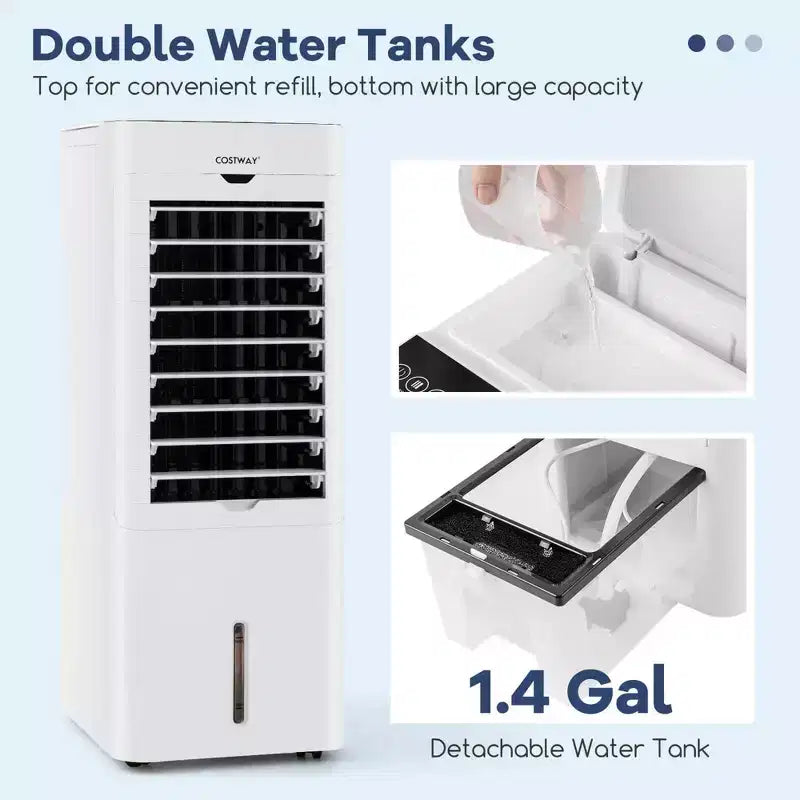 Enfriador/Calefactor de Aire Evaporativo Costway 4 en 1, Enfriador por Evaporación Oscilante sin Salida al Exterior, 3 Modos