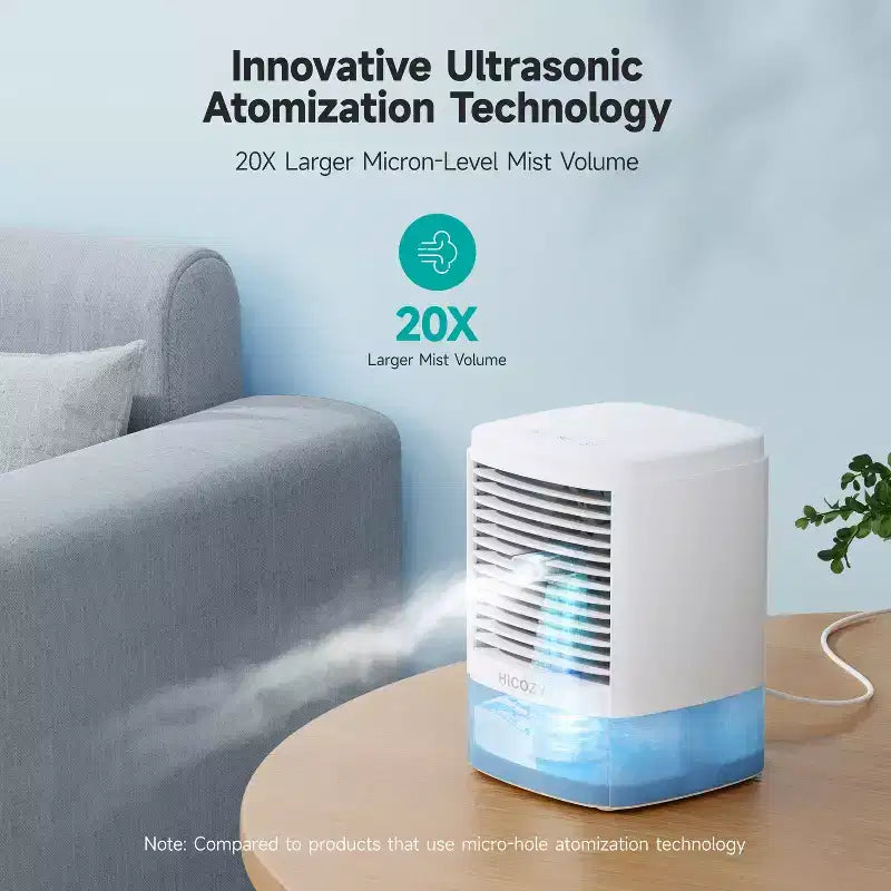 Ventilador portátil de aire frío HiCOZY con rociador, mini aire acondicionado, enfriador de aire, humidificador para escritorio