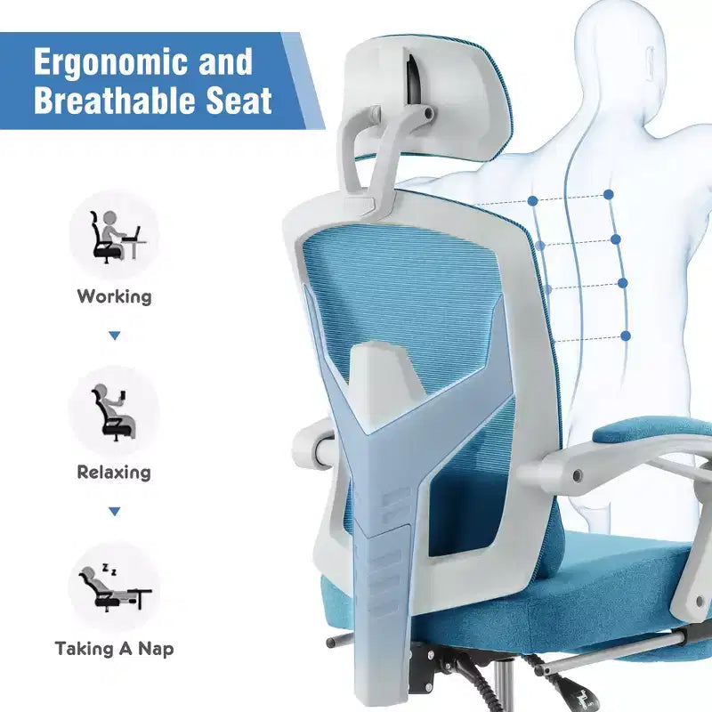 JIONJOY Silla Gaming Ergonómica de Malla con Reposapiés - Reclinable 90-135, Soporte Lumbar y Reposacabezas Ajustables
