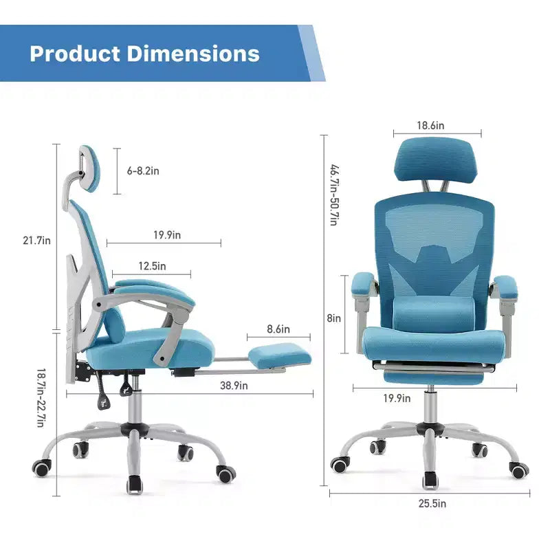 JIONJOY Silla Gaming Ergonómica de Malla con Reposapiés - Reclinable 90-135, Soporte Lumbar y Reposacabezas Ajustables