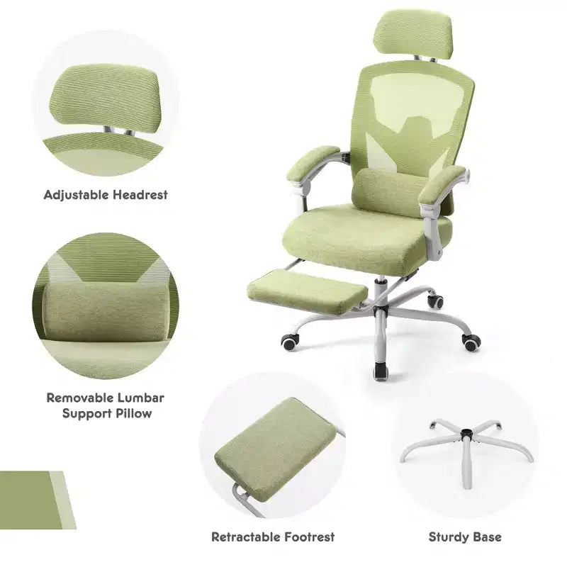 JIONJOY Silla Gaming Ergonómica de Malla con Reposapiés - Reclinable 90-135, Soporte Lumbar y Reposacabezas Ajustables