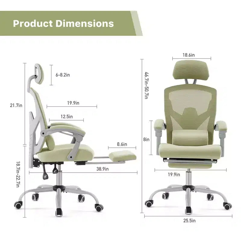 JIONJOY Silla Gaming Ergonómica de Malla con Reposapiés - Reclinable 90-135, Soporte Lumbar y Reposacabezas Ajustables