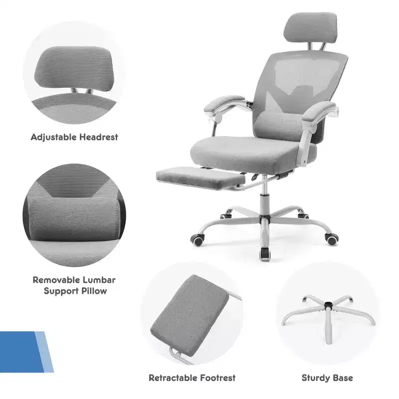 JIONJOY Silla Gaming Ergonómica de Malla con Reposapiés - Reclinable 90-135, Soporte Lumbar y Reposacabezas Ajustables