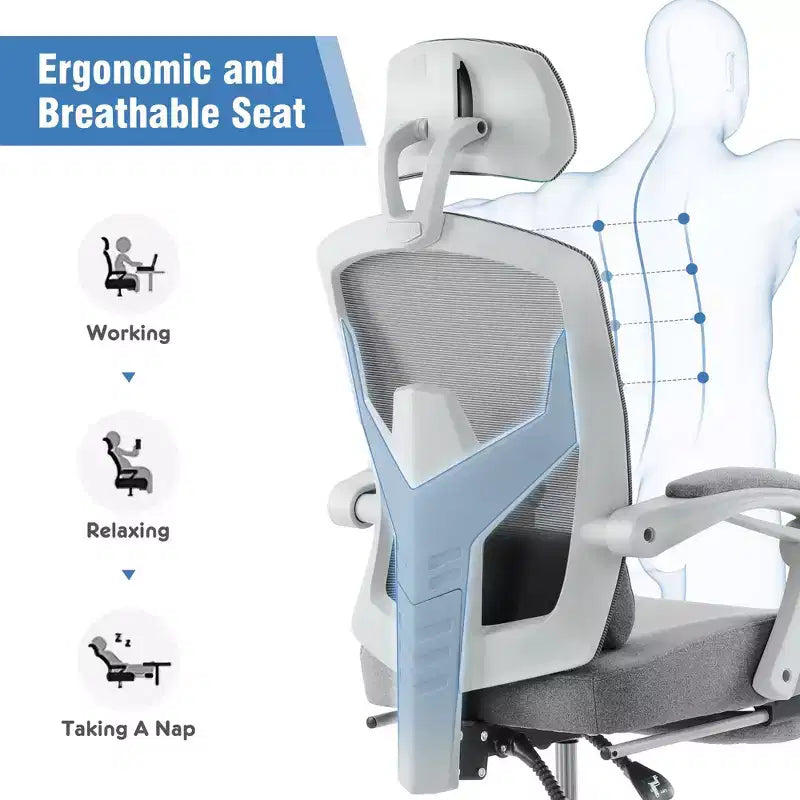 JIONJOY Silla Gaming Ergonómica de Malla con Reposapiés - Reclinable 90-135, Soporte Lumbar y Reposacabezas Ajustables