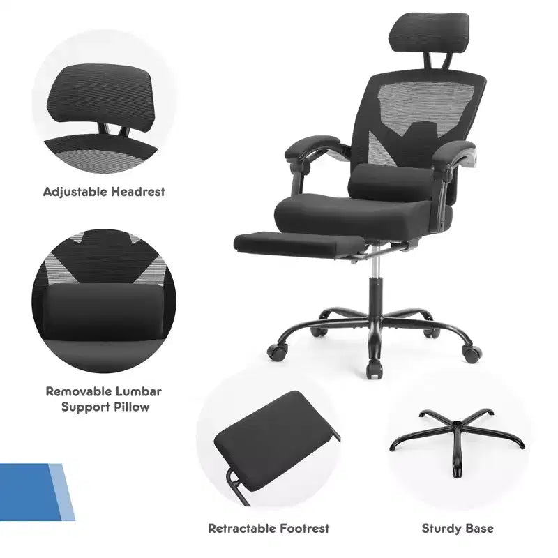 JIONJOY Silla Gaming Ergonómica de Malla con Reposapiés - Reclinable 90-135, Soporte Lumbar y Reposacabezas Ajustables