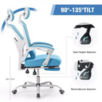 JIONJOY Silla Gaming Ergonómica de Malla con Reposapiés - Reclinable 90-135, Soporte Lumbar y Reposacabezas Ajustables
