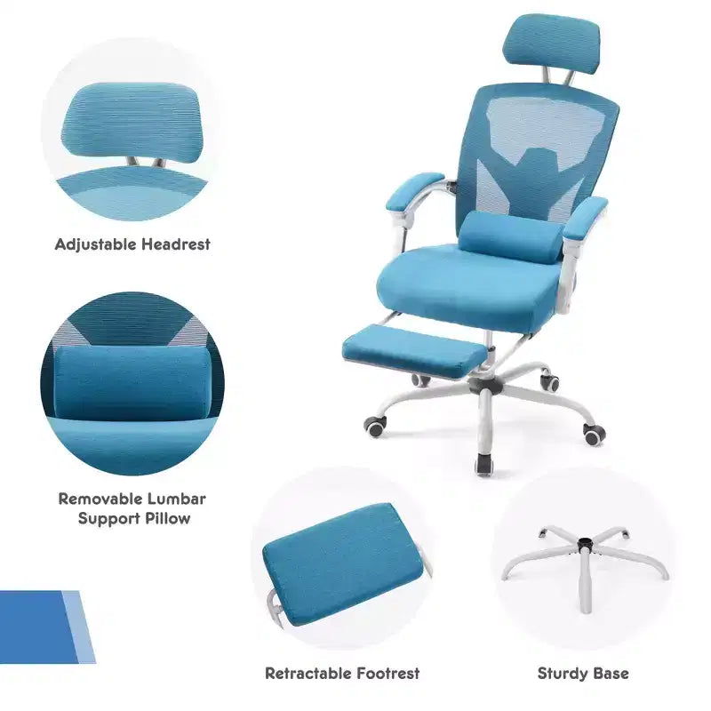 JIONJOY Silla Gaming Ergonómica de Malla con Reposapiés - Reclinable 90-135, Soporte Lumbar y Reposacabezas Ajustables