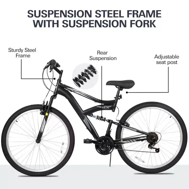 Bicicleta de montaña hykolity, ruedas de 26 y 27.5, bicicleta de montaña de 18 velocidades con doble suspensión, sillín ajustable para ciclismo al aire libre para hombres y mujeres