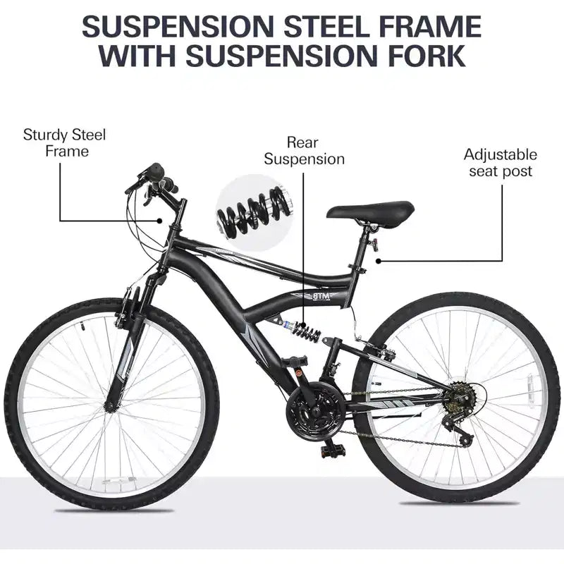 Bicicleta de montaña hykolity de 26 y 27.5 pulgadas, bicicleta de MTB de 18 velocidades con suspensión completa, sillín ajustable para ciclismo al aire libre para hombres y mujeres