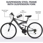 Bicicleta de montaña hykolity de 26 y 27.5 pulgadas, bicicleta de MTB de 18 velocidades con suspensión completa, sillín ajustable para ciclismo al aire libre para hombres y mujeres