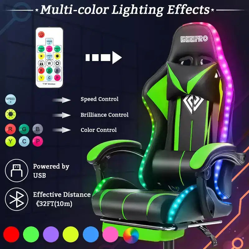 Sillón de oficina ergonómico Hoffree Comfort Massage Racing Gaming con reposapiés e iluminación RGB