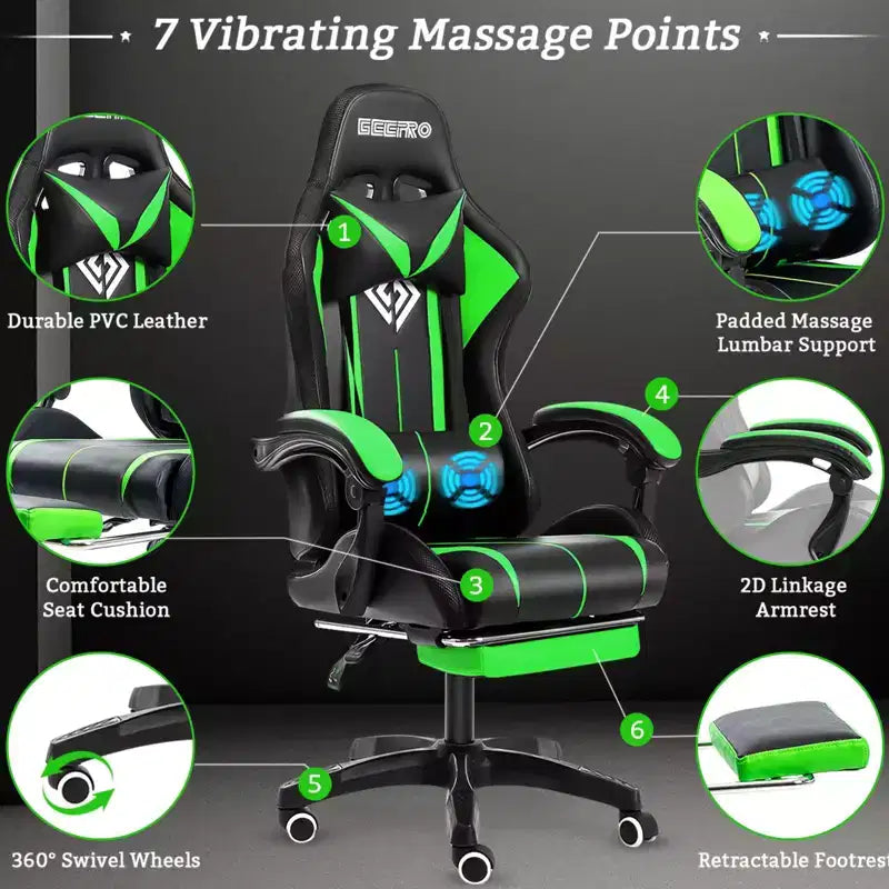 Sillón de oficina ergonómico Hoffree Comfort Massage Racing Gaming con reposapiés e iluminación RGB