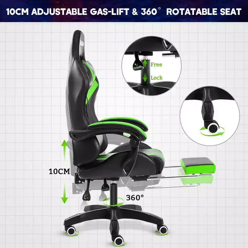 Sillón de oficina ergonómico Hoffree Comfort Massage Racing Gaming con reposapiés e iluminación RGB