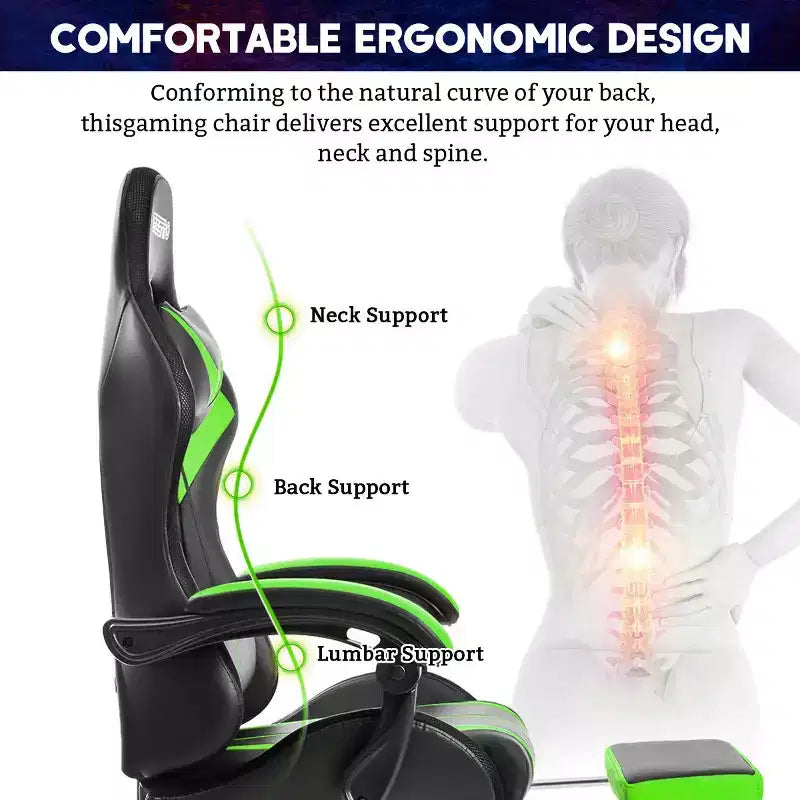 Sillón de oficina ergonómico Hoffree Comfort Massage Racing Gaming con reposapiés e iluminación RGB