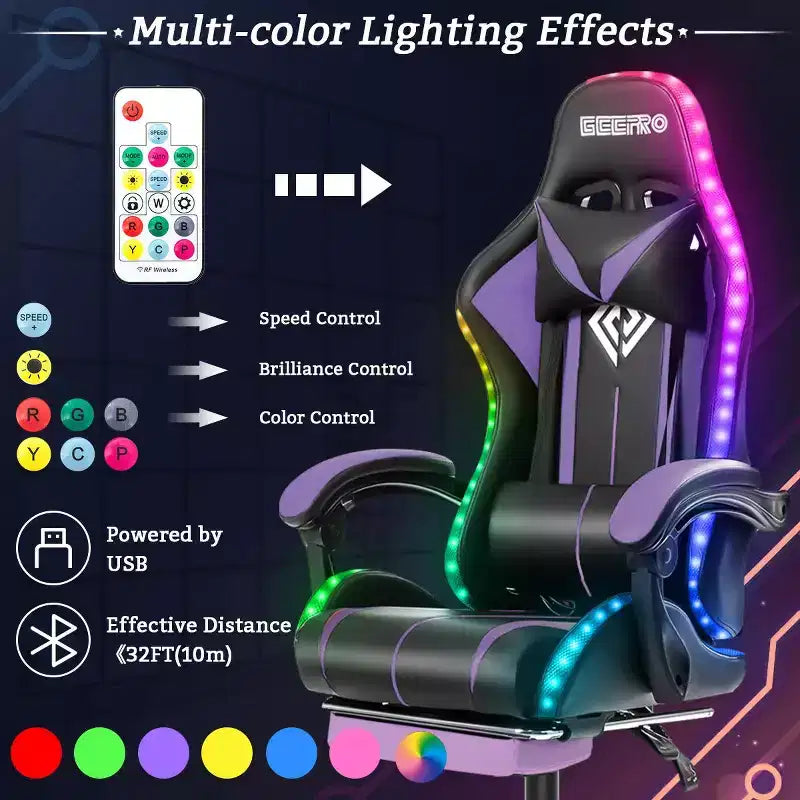 Sillón de oficina ergonómico Hoffree Comfort Massage Racing Gaming con reposapiés e iluminación RGB