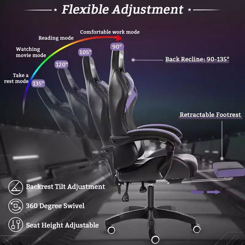 Sillón de oficina ergonómico Hoffree Comfort Massage Racing Gaming con reposapiés e iluminación RGB