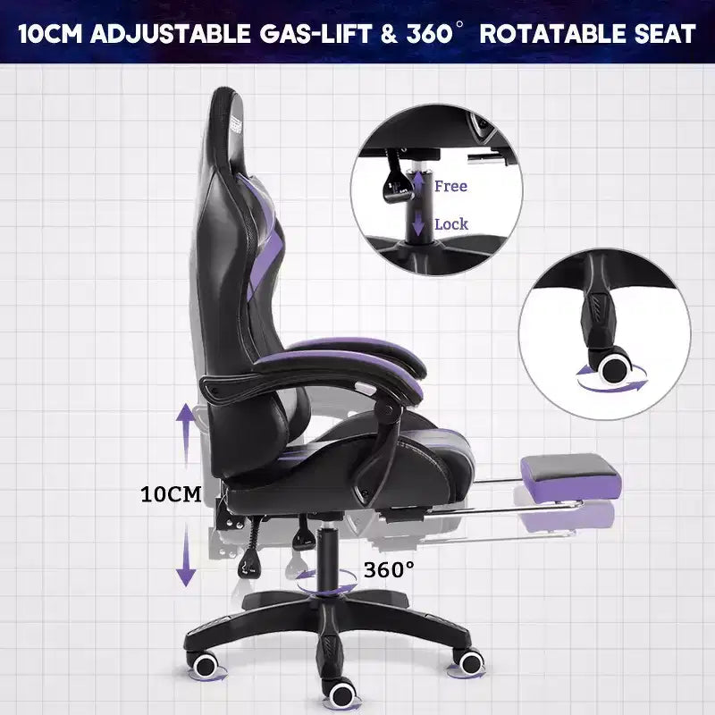 Sillón de oficina ergonómico Hoffree Comfort Massage Racing Gaming con reposapiés e iluminación RGB