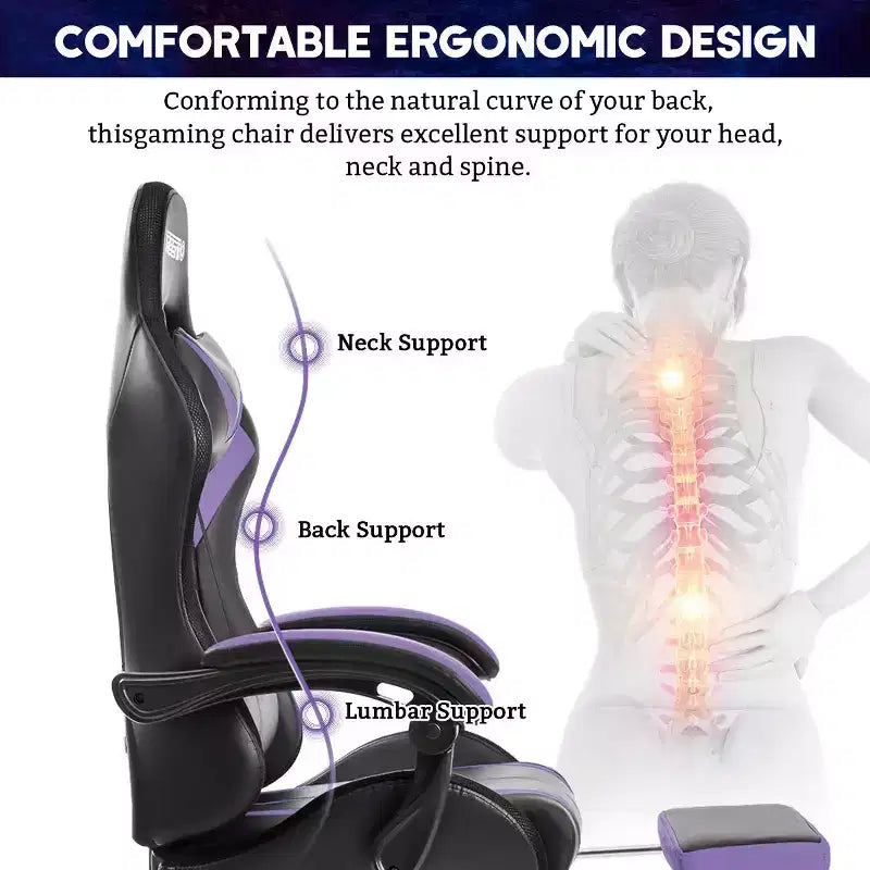 Sillón de oficina ergonómico Hoffree Comfort Massage Racing Gaming con reposapiés e iluminación RGB