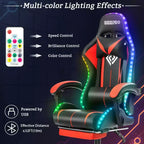 Sillón de oficina ergonómico Hoffree Comfort Massage Racing Gaming con reposapiés e iluminación RGB