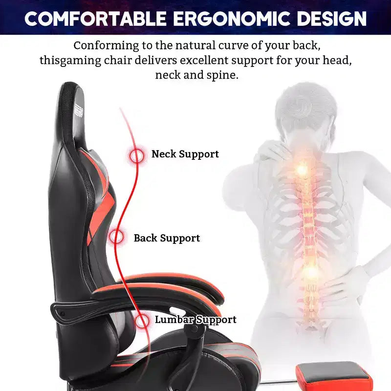 Sillón de oficina ergonómico Hoffree Comfort Massage Racing Gaming con reposapiés e iluminación RGB