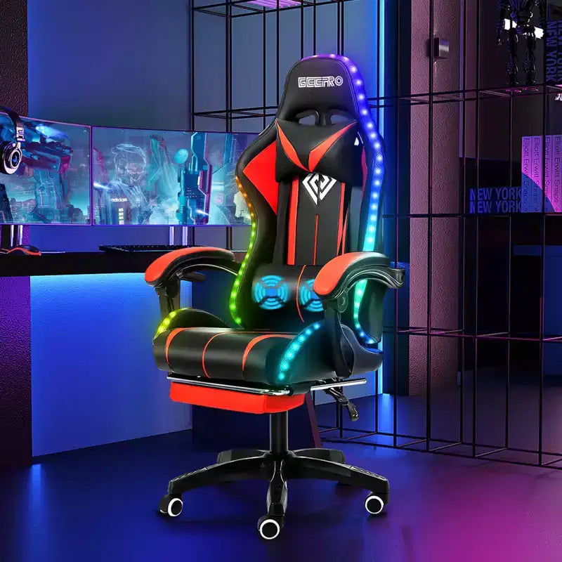 Sillón de oficina ergonómico Hoffree Comfort Massage Racing Gaming con reposapiés e iluminación RGB