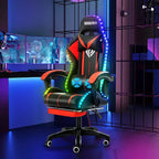 Sillón de oficina ergonómico Hoffree Comfort Massage Racing Gaming con reposapiés e iluminación RGB