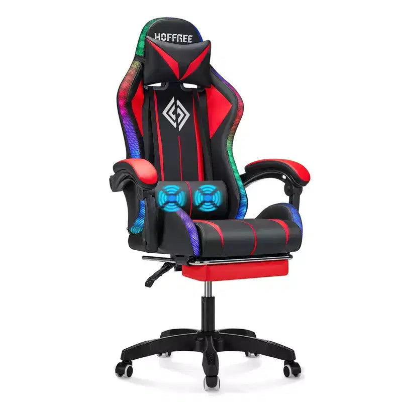 Sillón de oficina ergonómico Hoffree Comfort Massage Racing Gaming con reposapiés e iluminación RGB