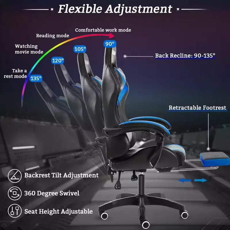 Sillón de oficina ergonómico Hoffree Comfort Massage Racing Gaming con reposapiés e iluminación RGB
